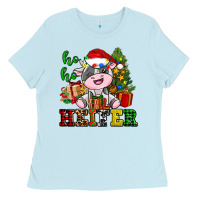 Baby Blue ho ho heifer little cute christmas cow Ladies Tee - AdoDesignShop