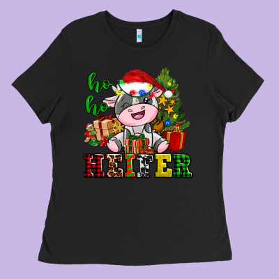 Ho Ho Heifer Little Cute Christmas Cow Ladies Tee Designed By Adodesignshop