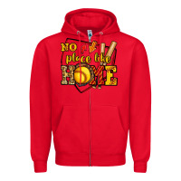 Red no place like home softball Zipper Hoodie - Jasminsmagicworld