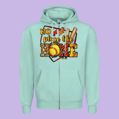 No Place Like Home Softball Zipper Hoodie Designed By Jasminsmagicworld