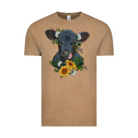 Vintage Coffee baby cow black angus calf with flowers Vintage Tee - RanaPortraitStore