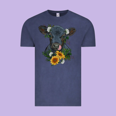 Baby Cow Black Angus Calf With Flowers Vintage Tee Designed By Ranaportraitstore