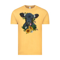 Vintage Mustard baby cow black angus calf with flowers Vintage Tee - RanaPortraitStore