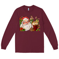 Burgundy santa and hot cocoa cup Long Sleeve Tee - FaDigitalArtStudio