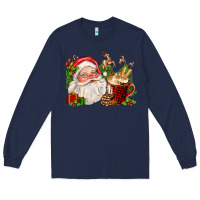Navy santa and hot cocoa cup Long Sleeve Tee - FaDigitalArtStudio
