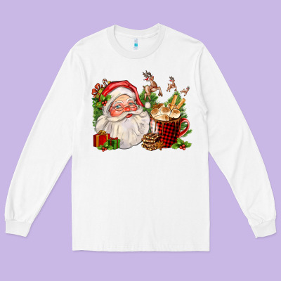 Santa And Hot Cocoa Cup Long Sleeve Tee Designed By Fadigitalartstudio