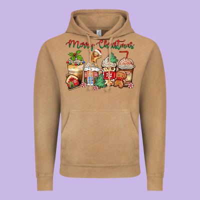 Vintage Hoodie merry christmas gingerbread coffee cups