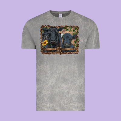 Western Black Angus Cattle And Calf With Leopard Vintage Tee Designed By Ranaportraitstore