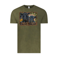 Vintage Olive western black angus cattle and calf with leopard Vintage Tee - RanaPortraitStore