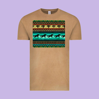 Turquoise Horse And Bullskull Aztec  Pattern Vintage Tee Designed By Barkaloodesign