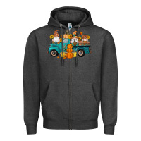 Charcoal Heather fall gnomes truck pumpkin sunflowers Zipper Hoodie - Artiststas
