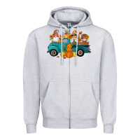 Heather Grey fall gnomes truck pumpkin sunflowers Zipper Hoodie - Artiststas