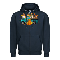 Navy fall gnomes truck pumpkin sunflowers Zipper Hoodie - Artiststas