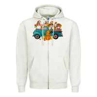 Oatmeal Heather fall gnomes truck pumpkin sunflowers Zipper Hoodie - Artiststas