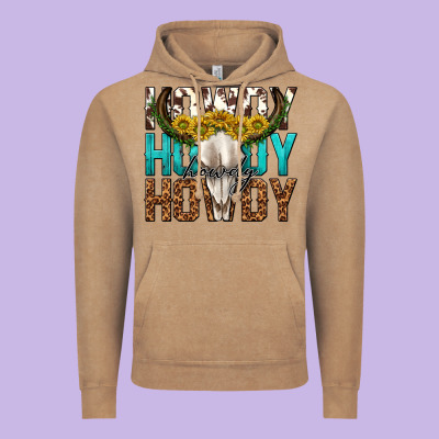 Howdy Howdy Howdy Western Bull Skull Vintage Hoodie Designed By Texasbilliewilder