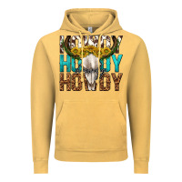 Vintage Mustard howdy howdy howdy western bull skull Vintage Hoodie - texasbilliewilder