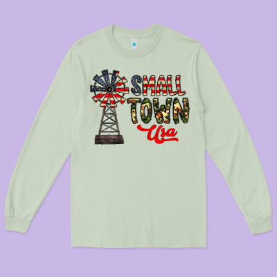 Small Town Usa Long Sleeve Tee Designed By Cowhidedigitalart