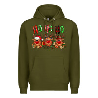 Army Green Ho ho ho Reindeer Premium Hoodie - NancyCooperArtShop