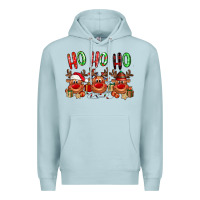 Blue Mist Ho ho ho Reindeer Premium Hoodie - NancyCooperArtShop