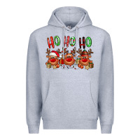 Heather Grey Ho ho ho Reindeer Premium Hoodie - NancyCooperArtShop