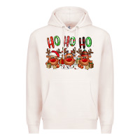 Pale Pink Ho ho ho Reindeer Premium Hoodie - NancyCooperArtShop
