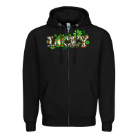 Black lucky with gnome and  shamrocks Zipper Hoodie - AdoDesignShop
