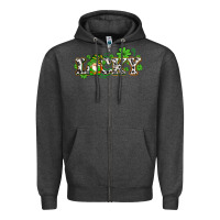 Charcoal Heather lucky with gnome and  shamrocks Zipper Hoodie - AdoDesignShop