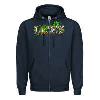 Navy lucky with gnome and  shamrocks Zipper Hoodie - AdoDesignShop