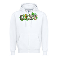 White lucky with gnome and  shamrocks Zipper Hoodie - AdoDesignShop