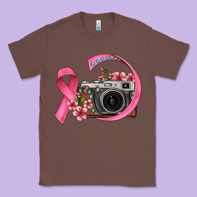 Floral Cancer Ribbon Vintage Camera Classic Tee Designed By Fadigitalartstudio