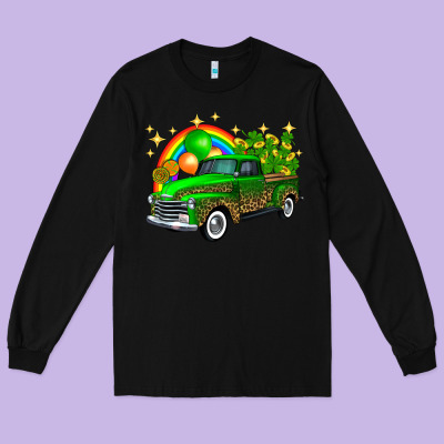St Patricks Shamrock Gold Rainbow Balloon Candy Truck Long Sleeve Tee Designed By Fadigitalartstudio