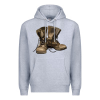Heather Grey soldier veteran boots Premium Hoodie - MaliasSmallBusiness