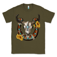 Army Green bull skull with horseshoe Classic Tee - RanaPortraitStore