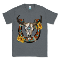 Charcoal Heather bull skull with horseshoe Classic Tee - RanaPortraitStore