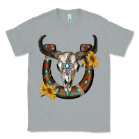 Heather Grey bull skull with horseshoe Classic Tee - RanaPortraitStore
