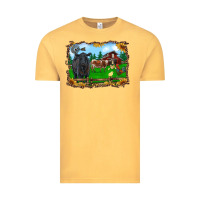 Vintage Mustard western barnyard black angus cattle longhorn rooster and chicks Vintage Tee - RanaPortraitStore