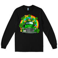 Black st patricks shamrock gold rainbow truck Long Sleeve Tee - FaDigitalArtStudio