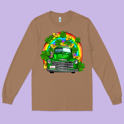 St Patricks Shamrock Gold Rainbow Truck Long Sleeve Tee Designed By Fadigitalartstudio