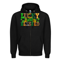 Black lucky and blessed with coins and shamrocks Zipper Hoodie - AdoDesignShop