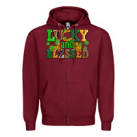 Burgundy lucky and blessed with coins and shamrocks Zipper Hoodie - AdoDesignShop