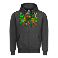 Charcoal Heather lucky and blessed with coins and shamrocks Zipper Hoodie - AdoDesignShop