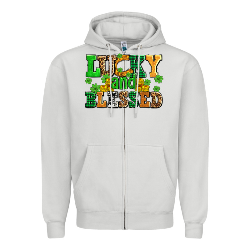 Lucky And Blessed With Coins And Shamrocks Zipper Hoodie by AdoDesignShop | Teevron