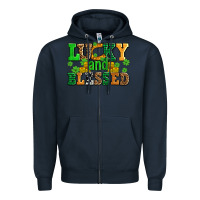 Navy lucky and blessed with coins and shamrocks Zipper Hoodie - AdoDesignShop