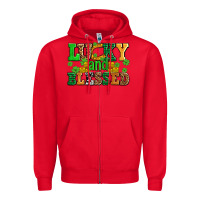Red lucky and blessed with coins and shamrocks Zipper Hoodie - AdoDesignShop