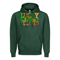 Sports Green lucky and blessed with coins and shamrocks Zipper Hoodie - AdoDesignShop
