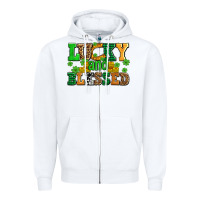 White lucky and blessed with coins and shamrocks Zipper Hoodie - AdoDesignShop
