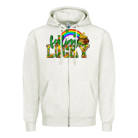 Oatmeal Heather feeling lucky with coins Zipper Hoodie - AdoDesignShop