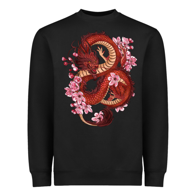 Red Dragon And Sakura Cherry Blossoms Heavyweight Sweatshirt by RanaPortraitStore | Teevron
