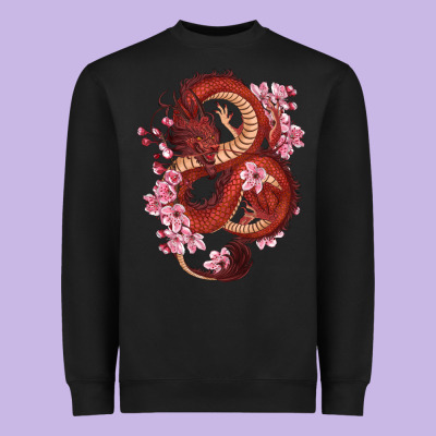 Heavyweight Sweatshirt red dragon and sakura cherry blossoms