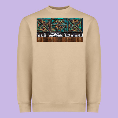 Heavyweight Sweatshirt Rusty Sunflowers with Cowhide and Turquoise